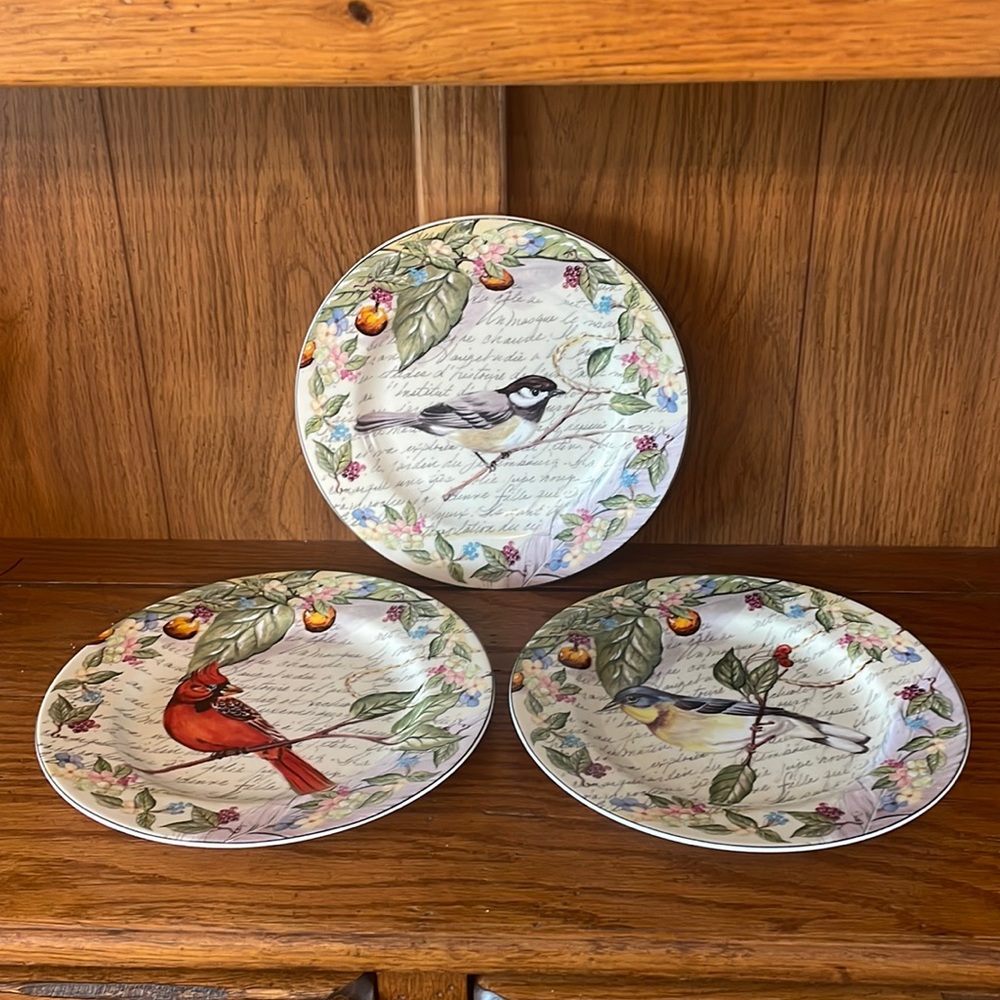 Vintage American Atelier Morning Song Bird Porcelain Plates Set of Three